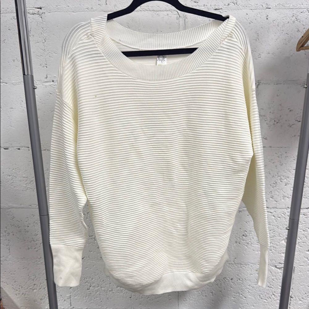 Women's Cream Sweater Ribbed Oversized Long Sleeve Pullover AERIE